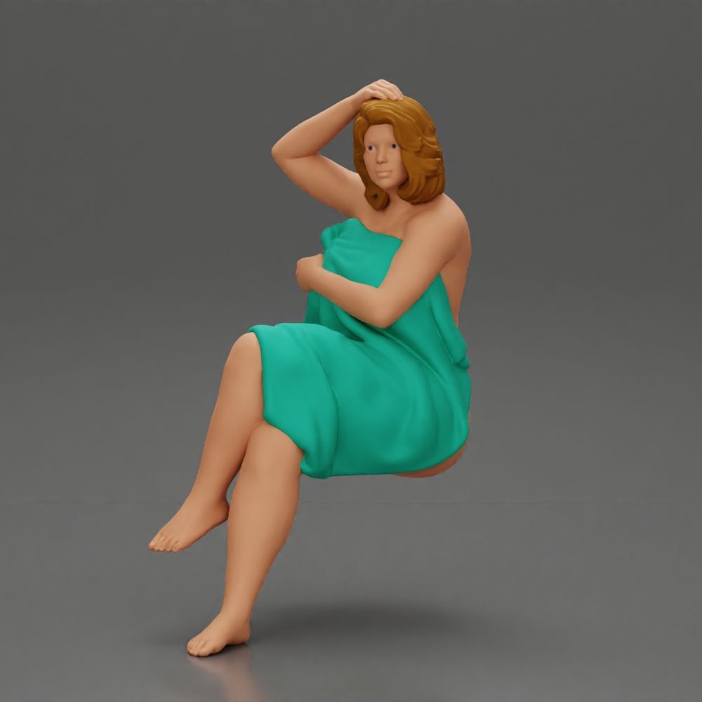 fat girl sitting after a shower wrapped in a towel - 3dgminiatures