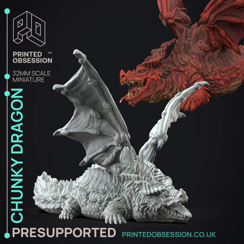 Fat Dragon - Boss Monster - PRESUPPORTED - Illustrated and Stats - 32mm  scale - Printed Obsession - Miniatures by Only-Games.co