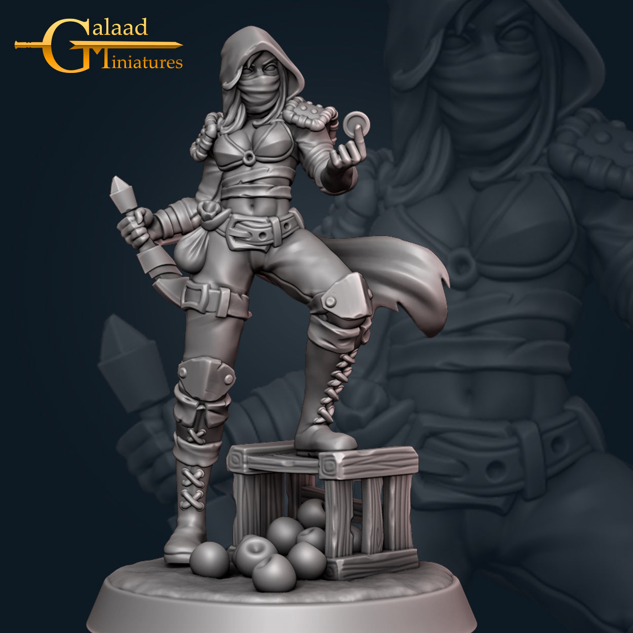 Masked Fighter Female - Galaad Miniatures - Fantasy Dungeons and Dragons  Mini