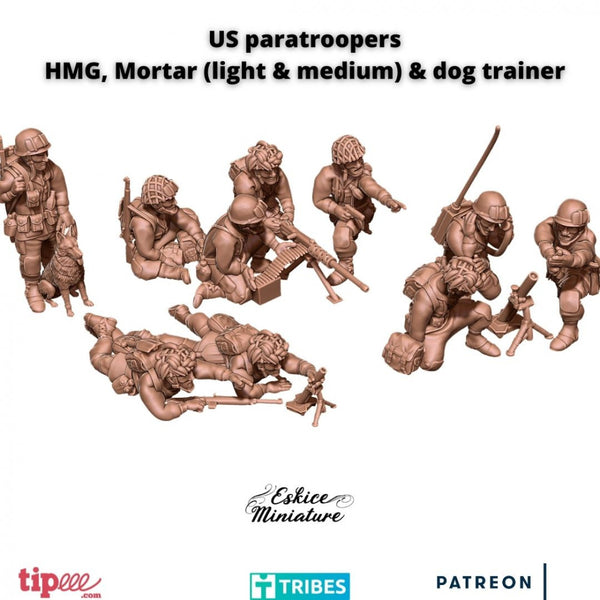 US paratroopers Supports HMG & Mortar x10 - 28mm - Only-Games