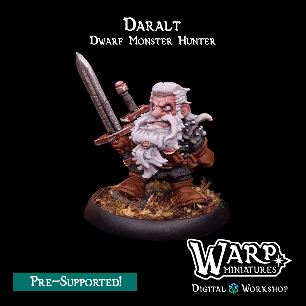 28mm monsters Daralt the Dwarf Monster Hunter - Warp Miniatures