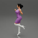 Woman in Mini Dress is Standing on One Leg - Only-Games