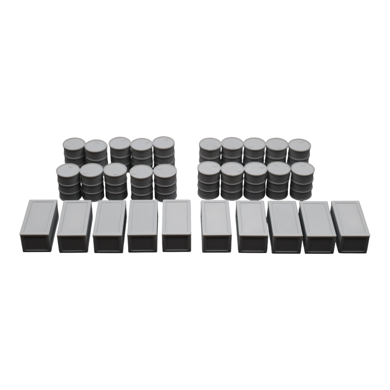 Oil Barrels x20 + Crates x10 - 28mm Wargaming Scatter Terrain Scenery Tabletop - Only-Games