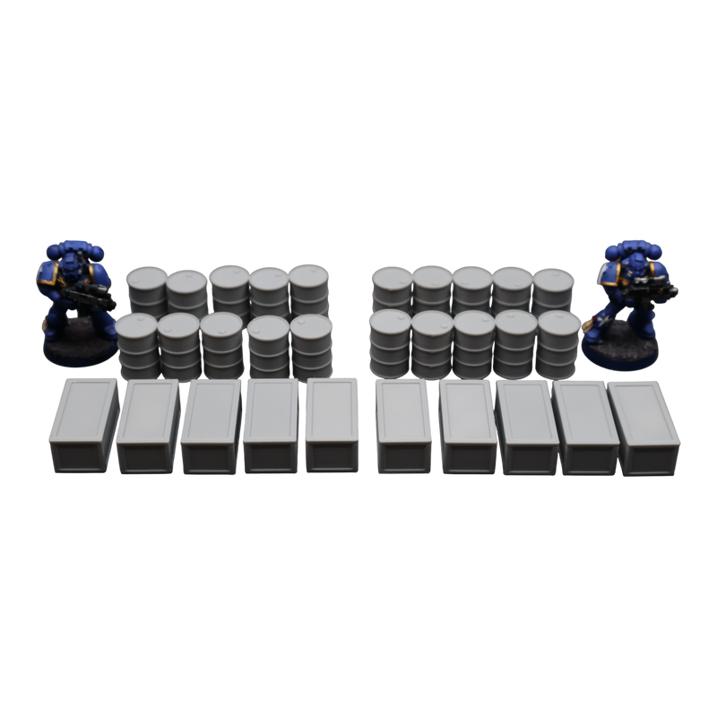 Oil Barrels x20 + Crates x10 - 28mm Wargaming Scatter Terrain Scenery Tabletop - Only-Games
