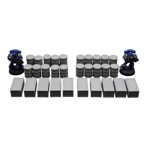 Oil Barrels x20 + Crates x10 - 28mm Wargaming Scatter Terrain Scenery Tabletop - Only-Games