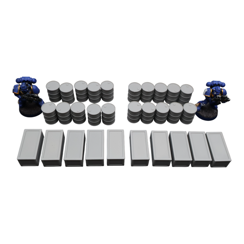 Oil Barrels x20 + Crates x10 - 28mm Wargaming Scatter Terrain Scenery Tabletop - Only-Games
