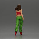 Woman Confidently Walks Forward in Stylish Green and Red Outfit - Only-Games