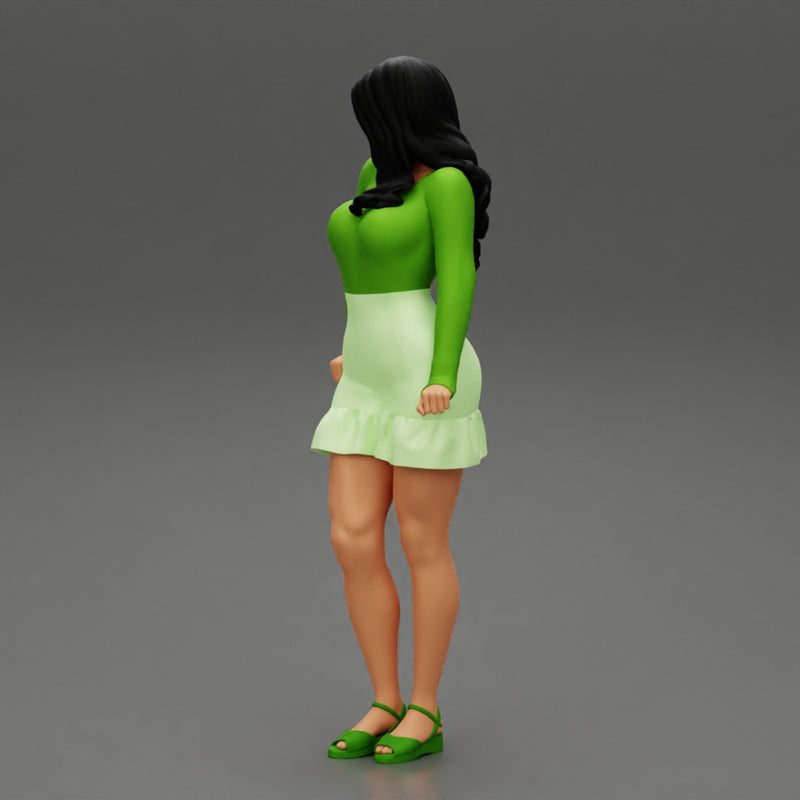 Young Woman in Mini Skirt shirt and Heels - Only-Games