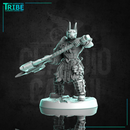 (0283) Male dog man barbarian with stick with two hand axe