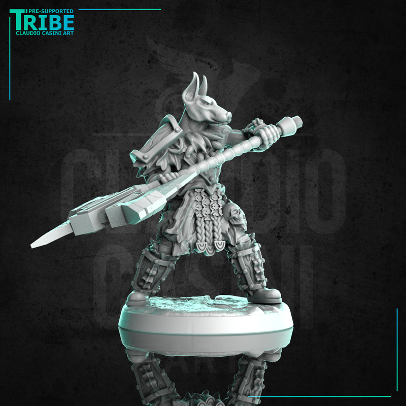 (0283) Male dog man barbarian with stick with two hand axe - Only-Games