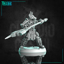 (0283) Male dog man barbarian with stick with two hand axe