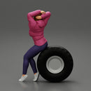 sexy girl in jacket and pants sitting  and hands in hair - Only-Games