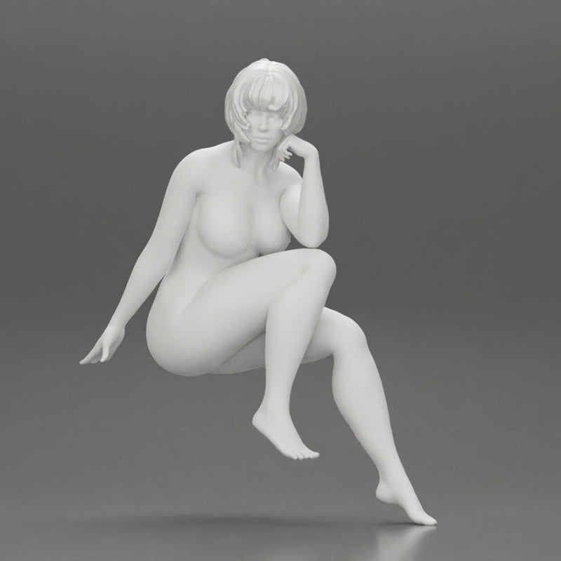 Naked woman sitting thinking