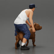 gangster homie in cap and short with his pitbull dog on the street - Only-Games