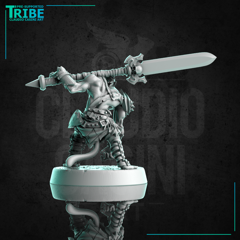 (0298) Male monkey man barbarian warrior with halberd spear - Only-Games