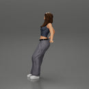 lowrider chola girl is leaning against the car, wearing a  mini shirt with long hair - Only-Games