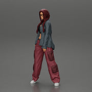 gangster homies lowrider girl posing in long open shirt with long pigtail - Only-Games