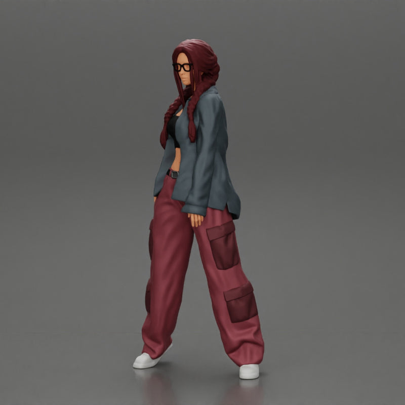gangster homies lowrider girl posing in long open shirt with long pigtail - Only-Games