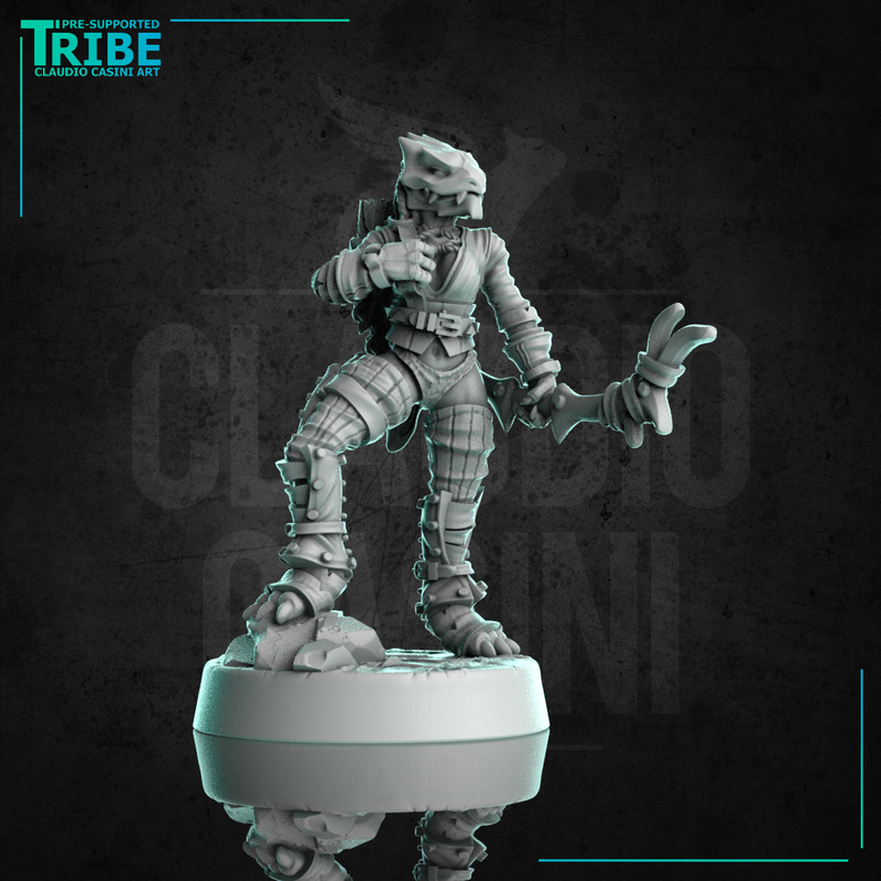 (0303) Female dragonborn dragon folk dragonid ranger with bow and arrows or sword or axe - Only-Games