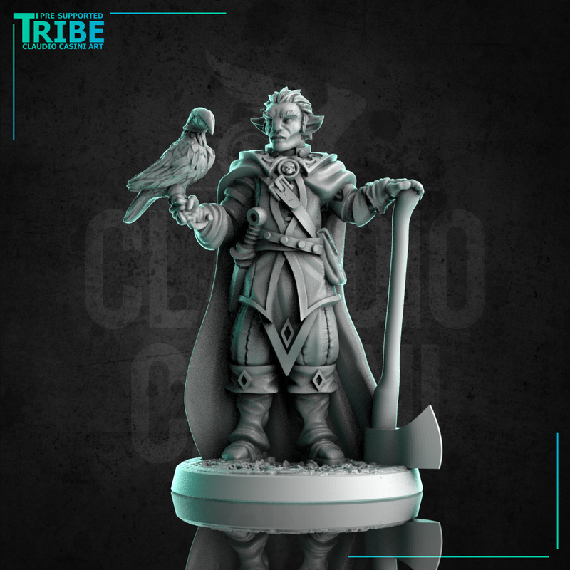 (0305) Male human elf firbolg tiefling half orc ranger hunter with hawk and axe - Only-Games