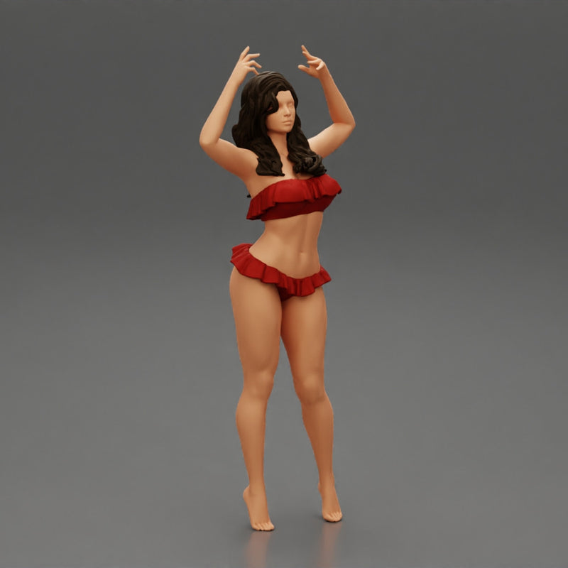 Hot beautiful woman in bikini standing with her arms raised up - Only-Games