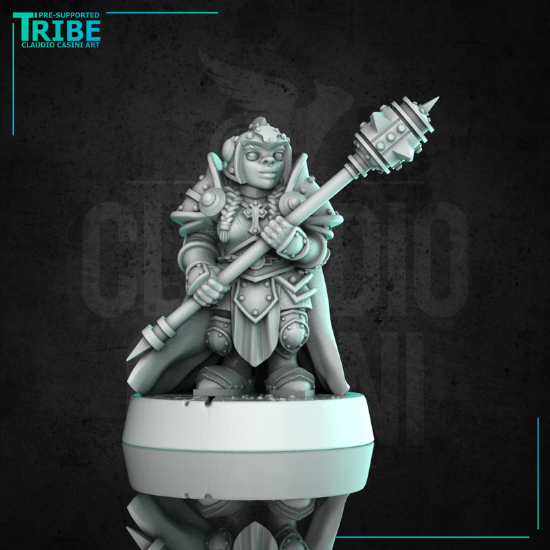 (0319) Female dwarf paladin cleric with complete armor mace or halberd - Only-Games