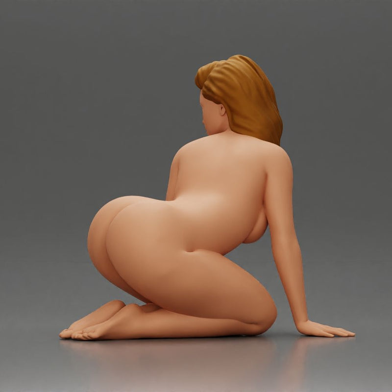 Naked Woman Kneeling Pin-Up Pose on the Beach - Only-Games