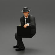2 Models - businessman in hat sitting and holding briefcase of money - Only-Games