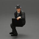 2 Models - businessman in hat sitting and holding briefcase of money - Only-Games