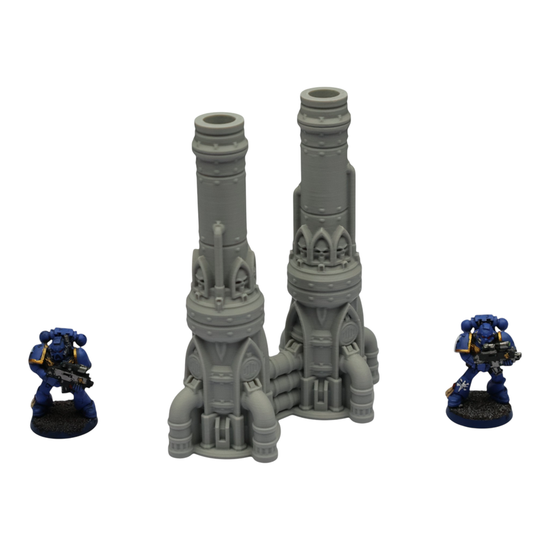 Dual Smokestack - 28mm Wargaming Scatter Terrain Scenery Tabletop Grimdark - Only-Games