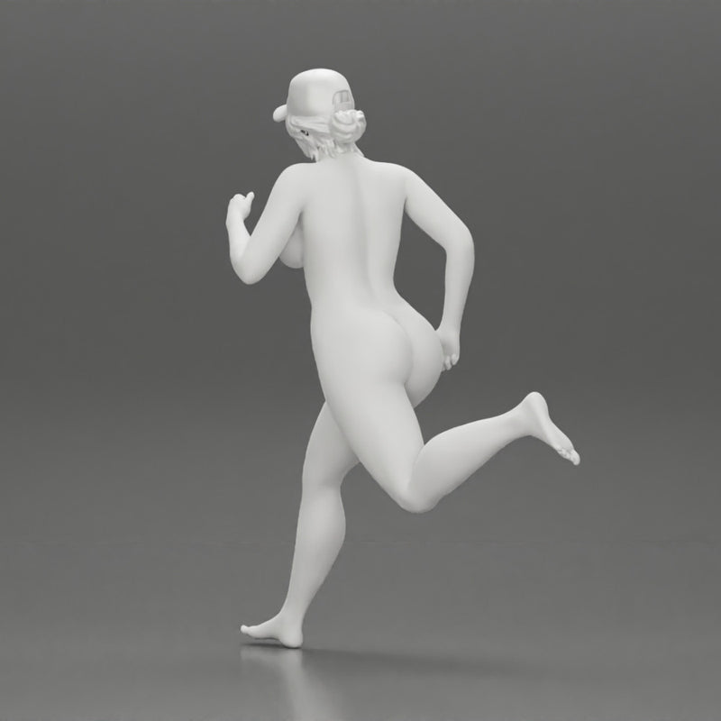 Naked woman running in cap