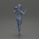 Naked happy girl jumping on one leg - Only-Games