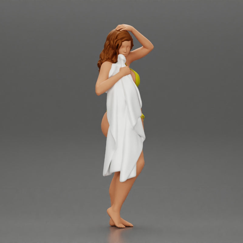 Sexy girl in bikini standing and covering her body by towel - Only-Games