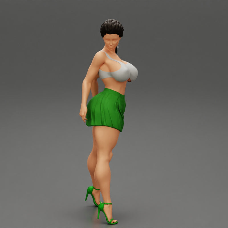 Sexy Woman with Beautiful Body Wearing Mini Skirt and Bra - Only-Games