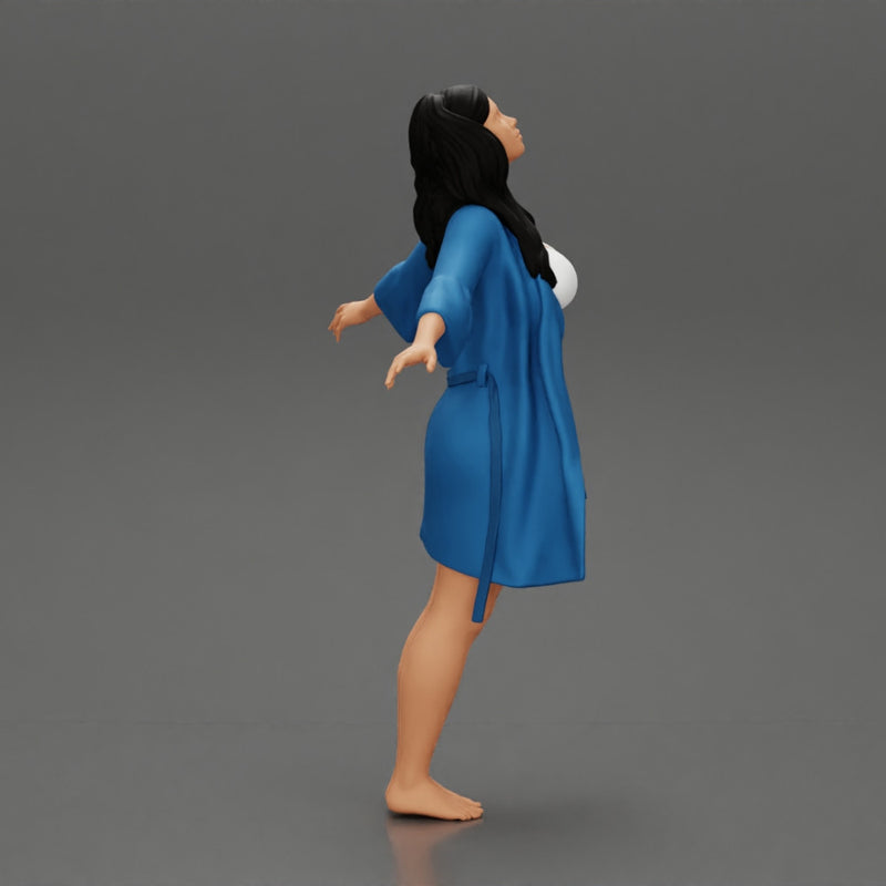 Sexy woman in Bikini and night robe opening Arms To the Sky - Only-Games