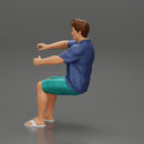 Young man  driving a boat in shorts a shirt and sandals - Only-Games