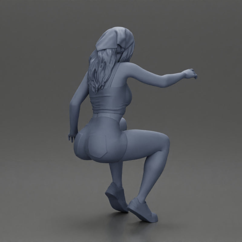 girl sitting in shorts and a scarf hair wants to grab something - Only-Games