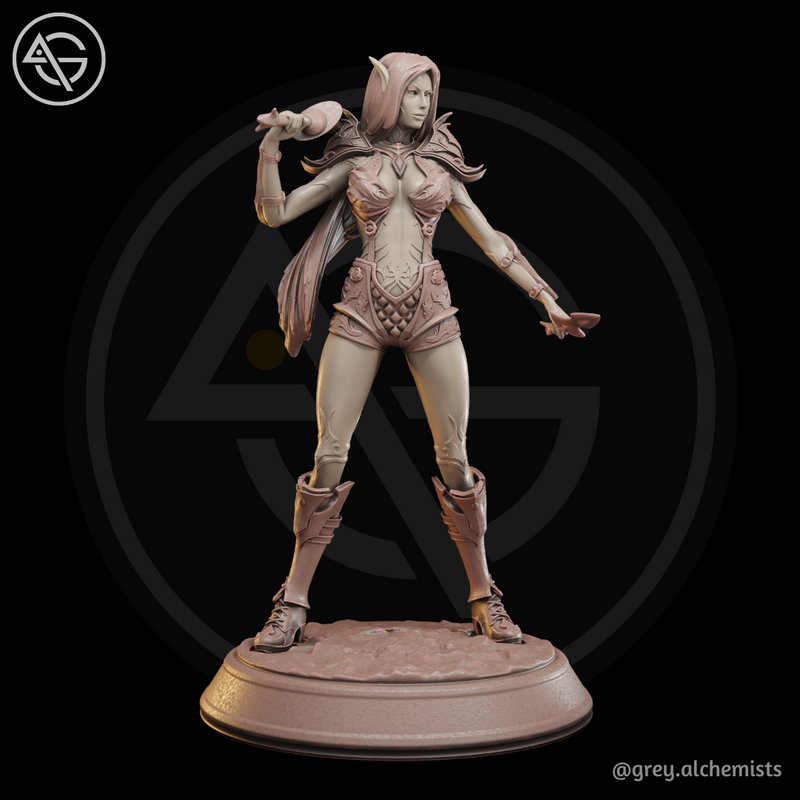 Rina the Drow Demon Hunter, Standing Pose - Fantasy Resin Miniature in 75mm - DnD