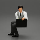 young businessman sitting and holding briefcase of money - Only-Games