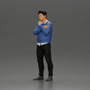 Confident Man with Backpack in Blue Sweater, Pondering Thoughts - Only-Games