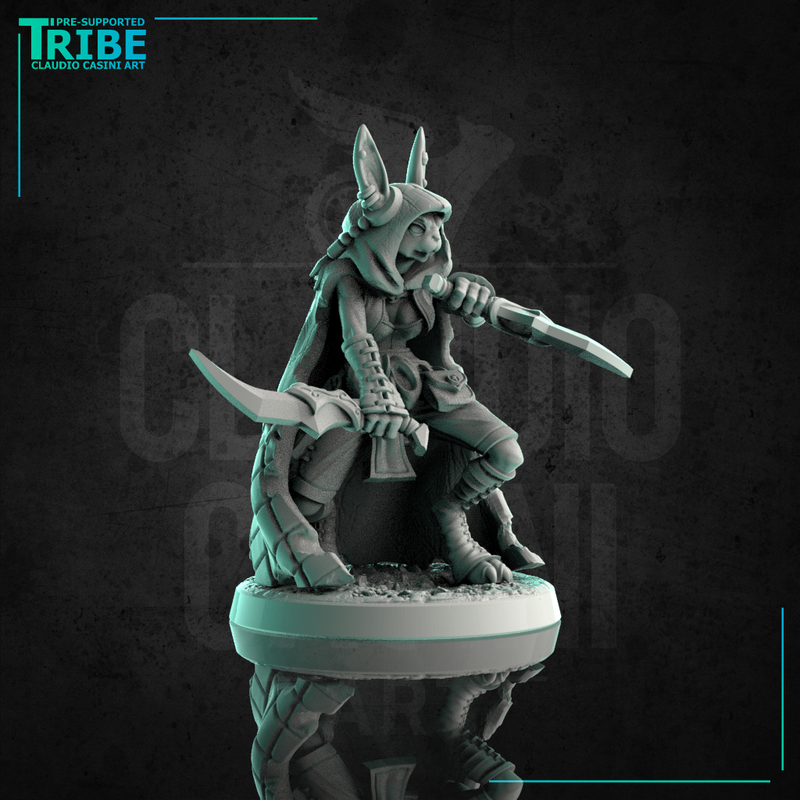 (0205) Female rabbitfolk thief rogue with two knives - Only-Games