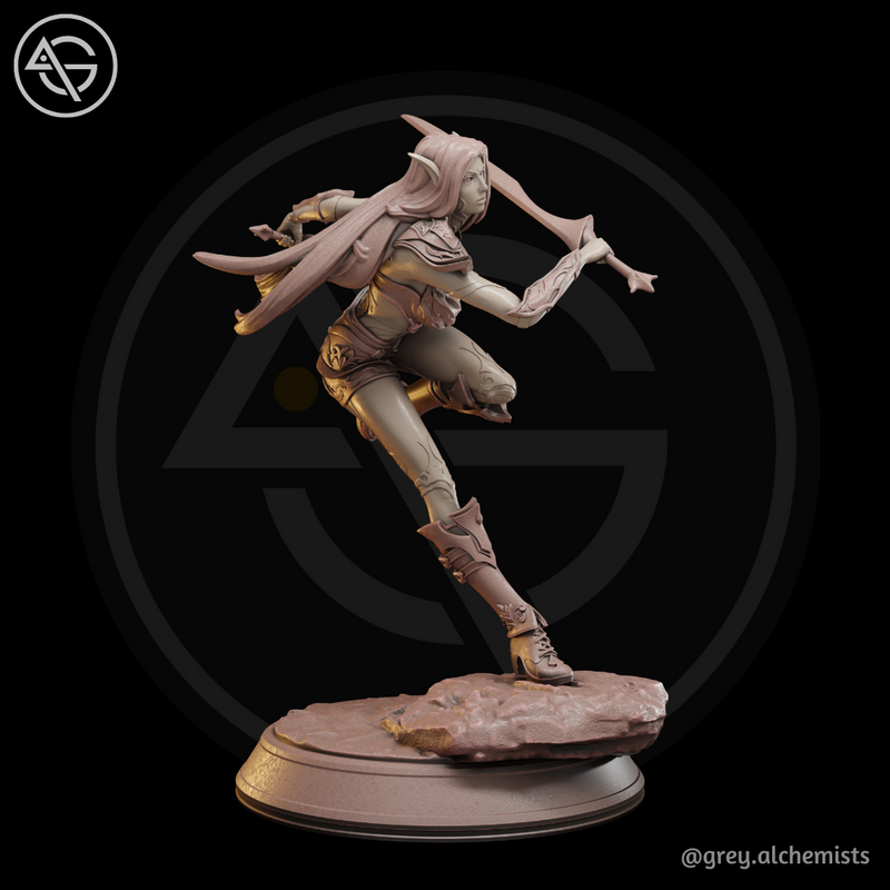 Rina the Drow Demon Hunter, Attack Pose 2 - Fantasy Resin Miniature in 32mm - DnD