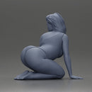 Beautiful Woman in One-Piece Bikini in a Kneeling Pin-Up Pose on the Beach - Only-Games