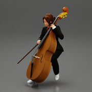Beautiful young woman musician sitting on a vintage double bass - Only-Games