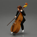 Beautiful young woman musician sitting on a vintage double bass - Only-Games