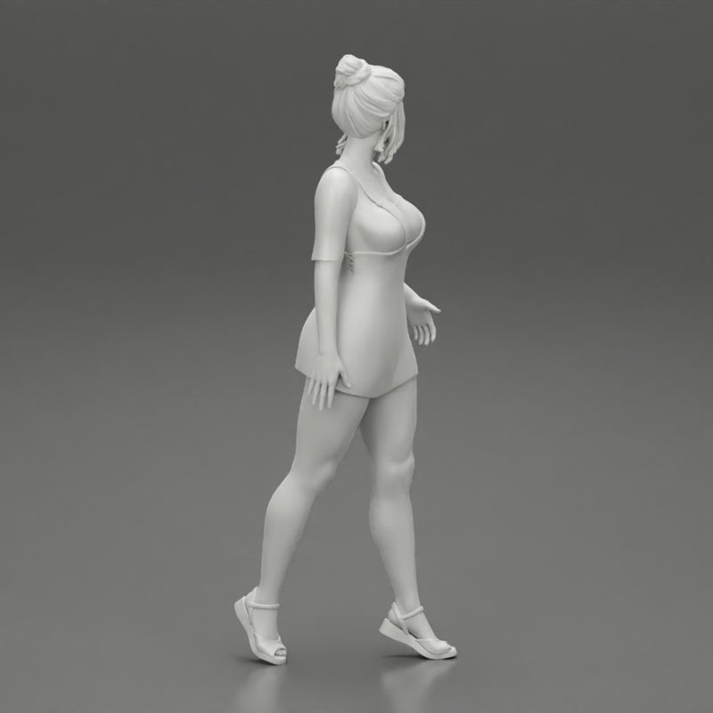 Sensual Girl walking in Denim Overall - Only-Games