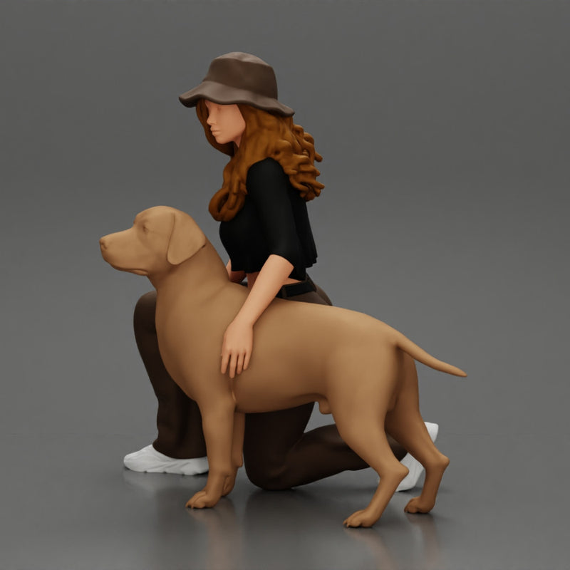 Chola Girl in hat sitting on knee hugging her dog - Only-Games