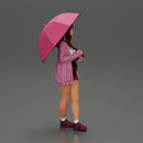 Pretty Girl with an Umbrella in Open Sweater and shorts Posing and Standing - Only-Games