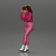 Tearful girl standing in jeans and mini shirt expressing deep sorrow with pigtails - Only-Games