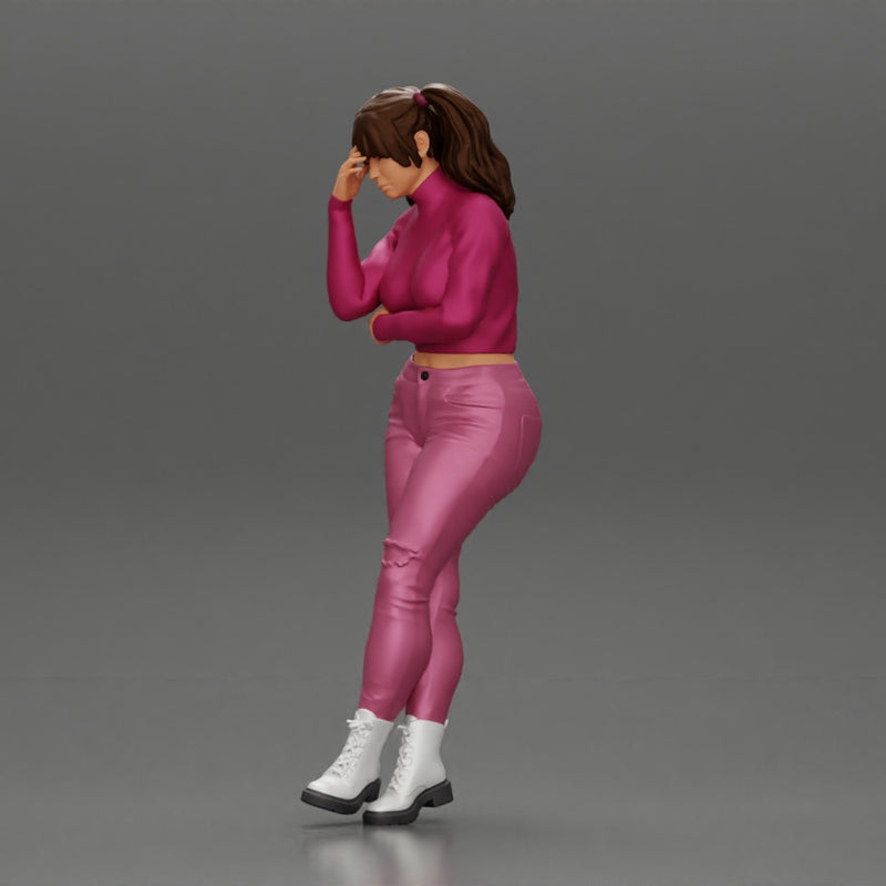Tearful girl standing in jeans and mini shirt expressing deep sorrow with pigtails - Only-Games
